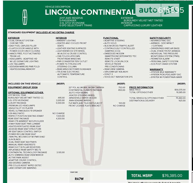Седан Lincoln Continental 2017 в Виннице