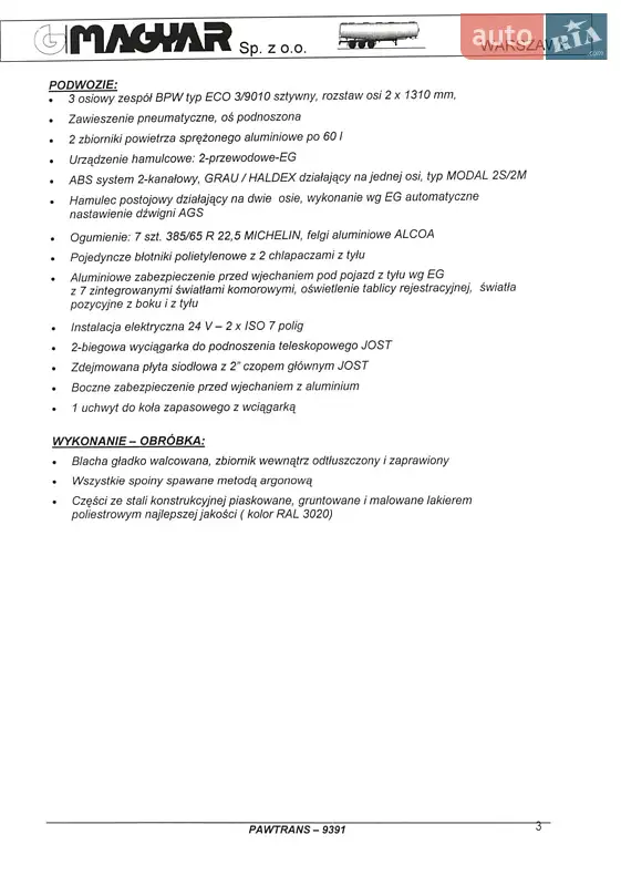 Цистерна полуприцеп Magyar SR 1999 в Тернополе документ