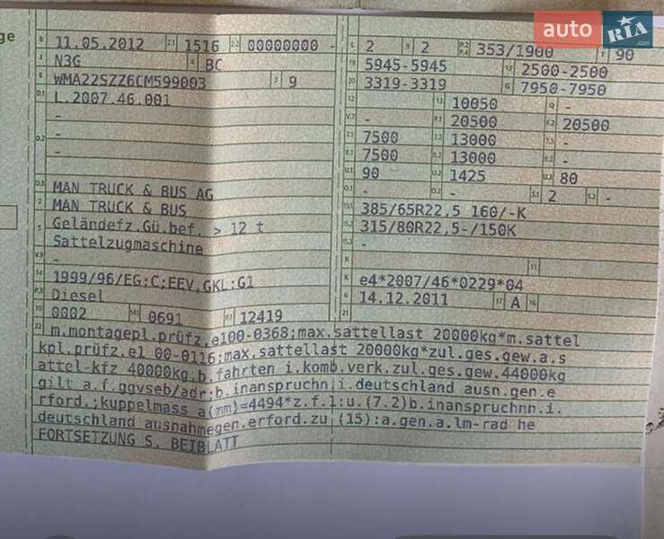 Тягач MAN TGS 2012 в Хусті