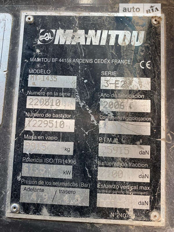 Телескопический погрузчик Manitou МТ 1435 2006 в Луцке