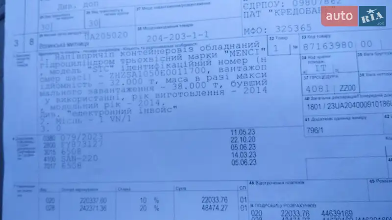 Самосвал полуприцеп Menci SA 2014 в Запорожье документ