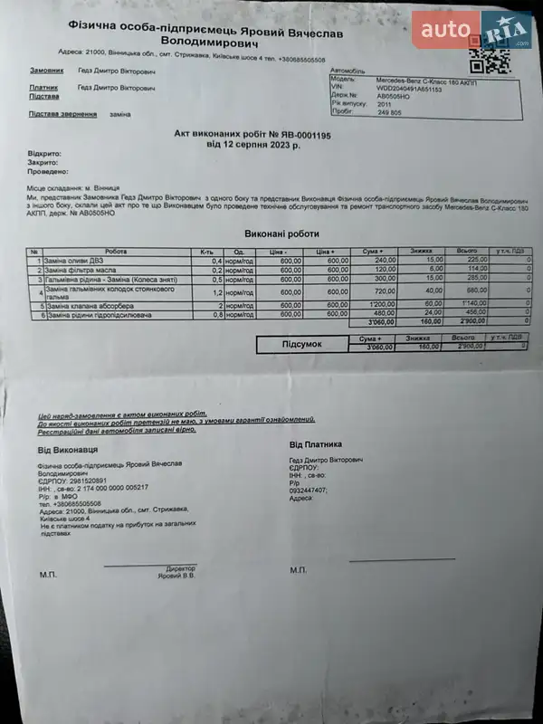 Седан Mercedes-Benz C-Class 2011 в Калинівці документ