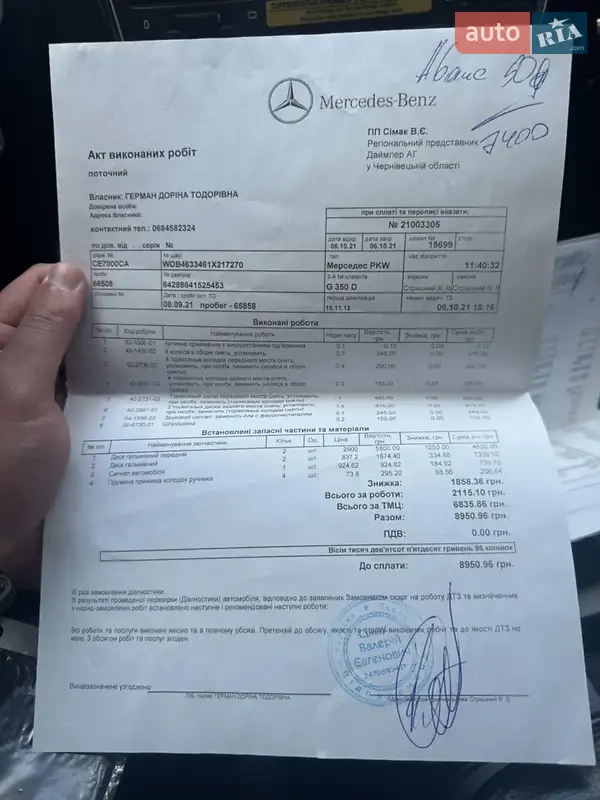 Внедорожник / Кроссовер Mercedes-Benz G-Class 2013 в Черновцах документ