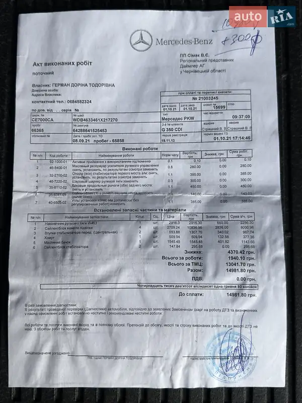 Внедорожник / Кроссовер Mercedes-Benz G-Class 2013 в Черновцах документ
