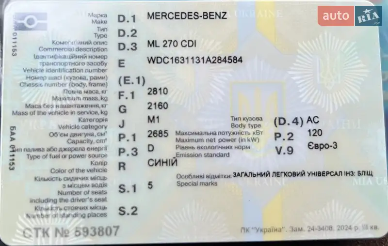 Позашляховик / Кросовер Mercedes-Benz M-Class 2001 в Бродах документ