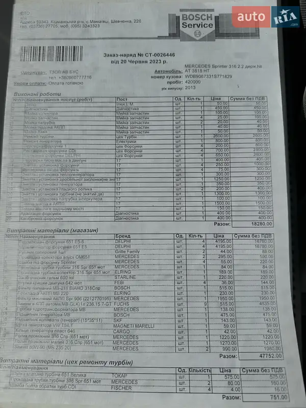 Мікроавтобус Mercedes-Benz Sprinter 2013 в Івано-Франківську документ