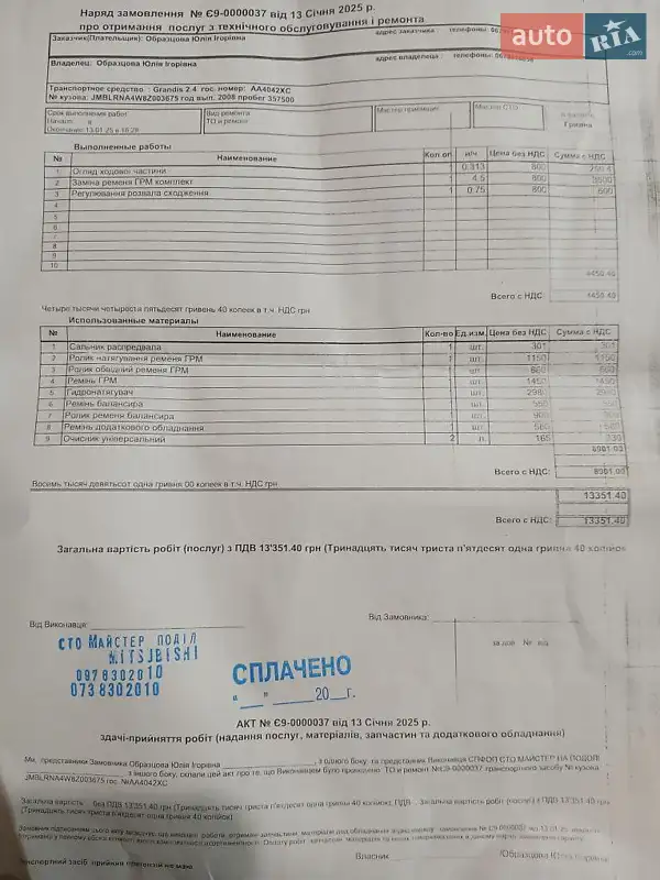Мінівен Mitsubishi Grandis 2008 в Києві документ