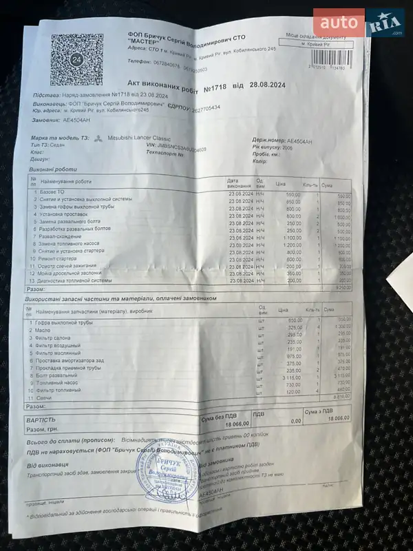 Седан Mitsubishi Lancer 2005 в Кривом Роге документ