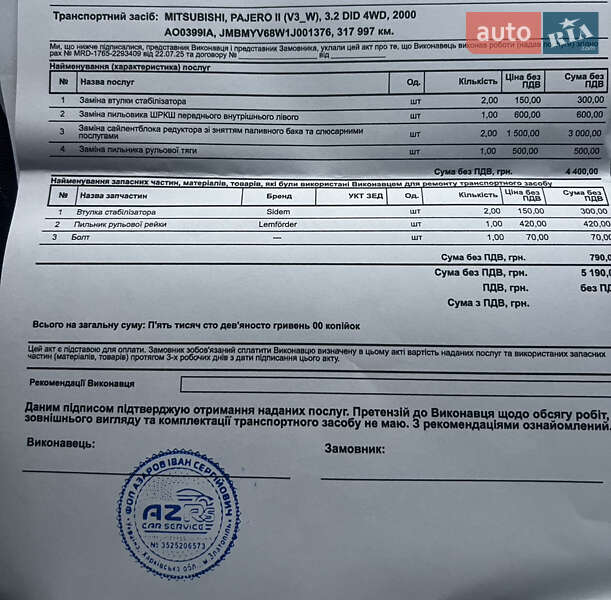 Внедорожник / Кроссовер Mitsubishi Pajero 2000 в Первомайске