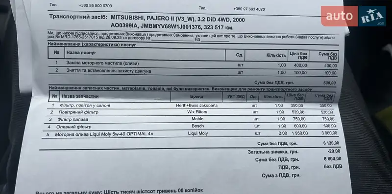 Внедорожник / Кроссовер Mitsubishi Pajero 2000 в Первомайске документ