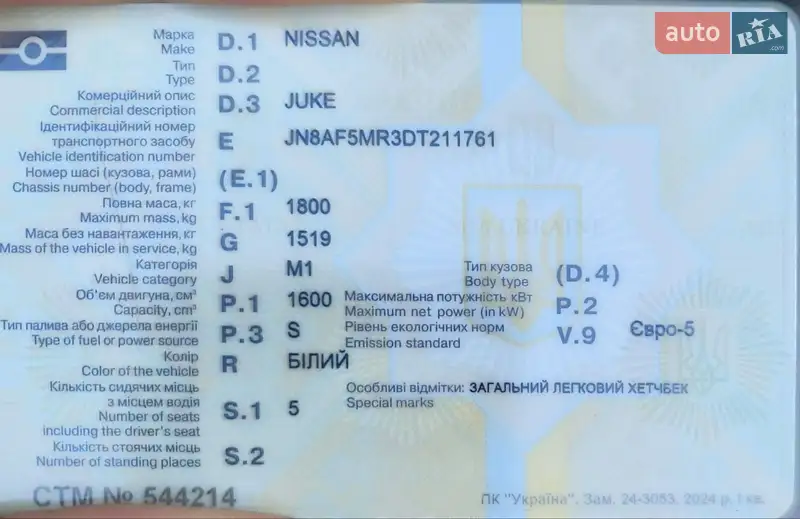 Позашляховик / Кросовер Nissan Juke 2013 в Києві документ