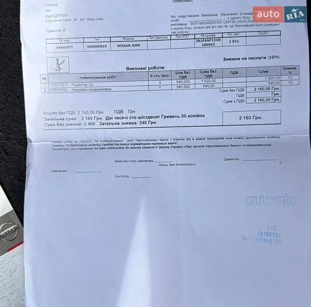 Внедорожник / Кроссовер Nissan Juke 2011 в Киеве документ