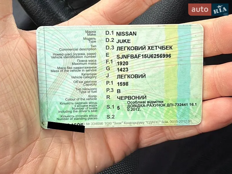 Внедорожник / Кроссовер Nissan Juke 2012 в Киеве документ