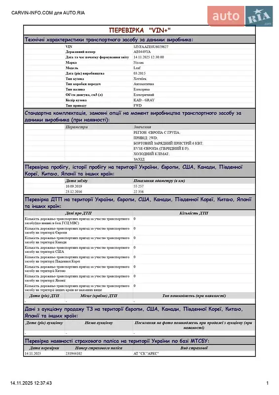 Хэтчбек Nissan Leaf 2015 в Кривом Роге документ 2 фото Хэтчбек Nissan Leaf 2015 в Кривом Роге документ