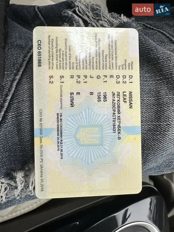 Хэтчбек Nissan Leaf 2012 в Капитановке документ