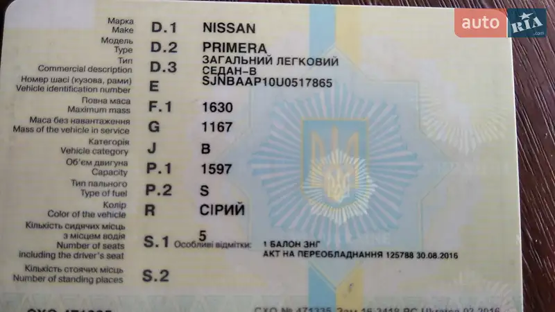 Седан Nissan Primera 1995 в Києві документ