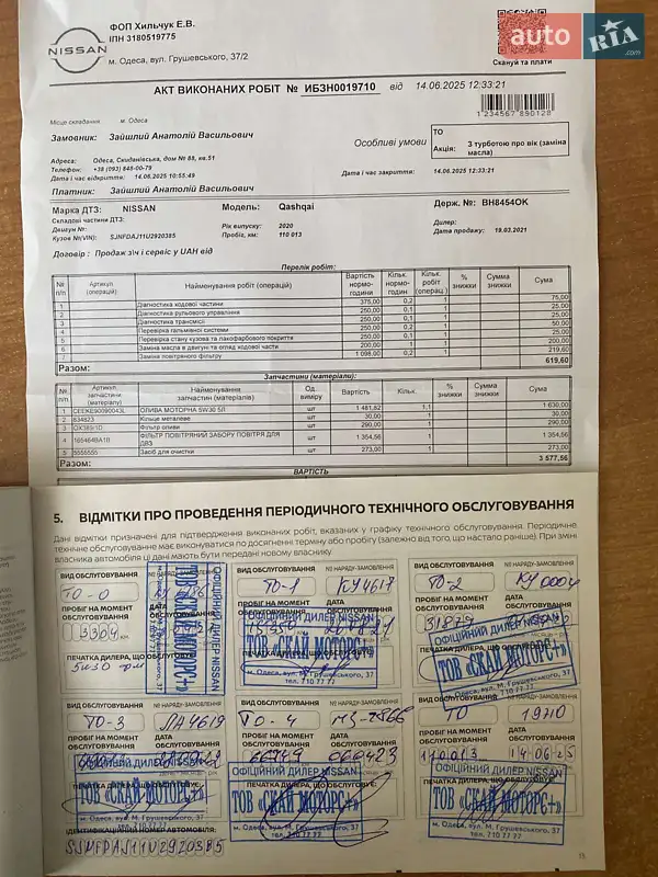 Внедорожник / Кроссовер Nissan Qashqai 2020 в Одессе документ