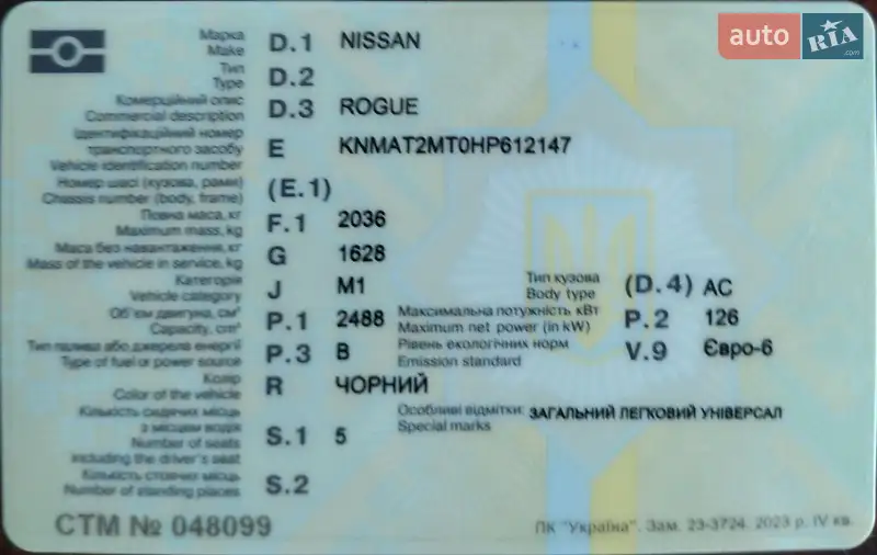 Внедорожник / Кроссовер Nissan Rogue 2017 в Кропивницком документ
