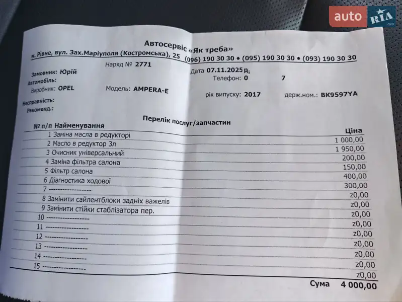 Хэтчбек Opel Ampera-e 2017 в Ровно документ