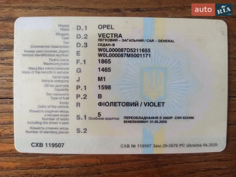 Седан Opel Vectra 1991 в Кропивницком документ