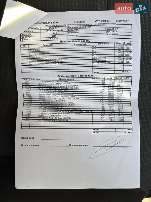 Минивэн Opel Zafira 2006 в Одессе документ