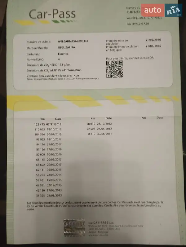 Минивэн Opel Zafira 2010 в Дубно документ