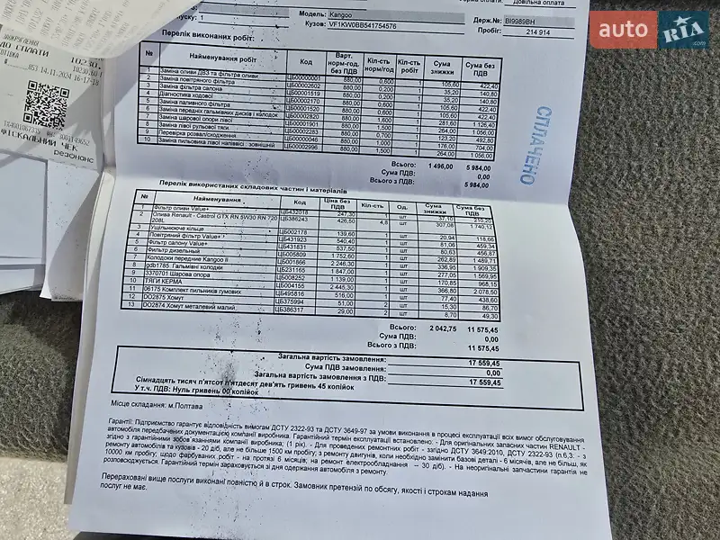 Минивэн Renault Kangoo 2009 в Полтаве документ