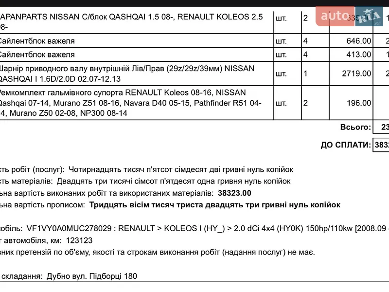 Внедорожник / Кроссовер Renault Koleos 2009 в Дубно документ