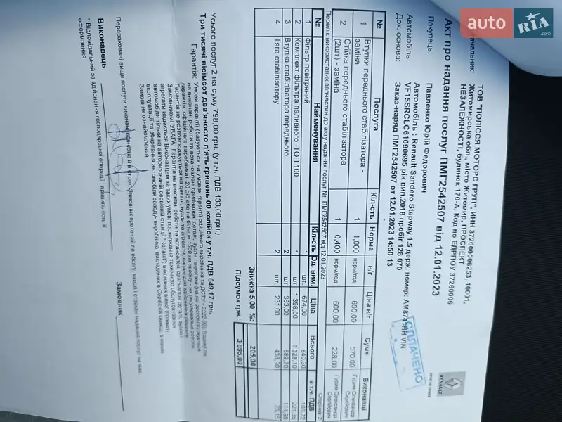 Хэтчбек Renault Sandero StepWay 2018 в Житомире документ 6 фото Хэтчбек Renault Sandero StepWay 2018 в Житомире документ