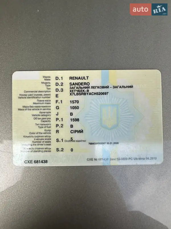 Хэтчбек Renault Sandero 2012 в Днепре документ