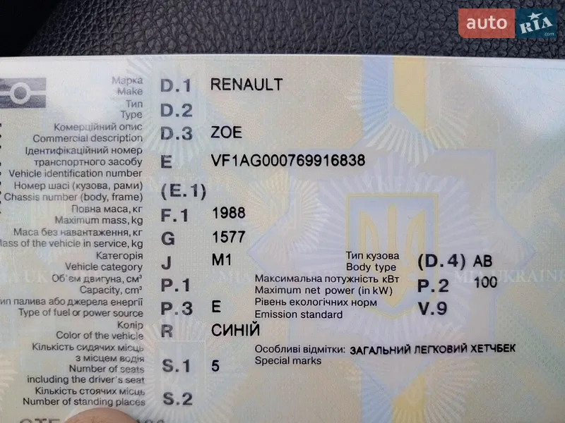 Хэтчбек Renault Zoe 2022 в Ровно документ