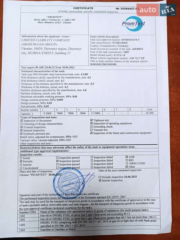 Цистерна полуприцеп Schrader Z-STA 24 2005 в Житомире