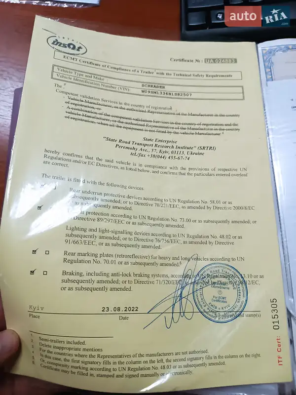 Цистерна напівпричіп Schrader Z-STA 24 2011 в Житомирі документ