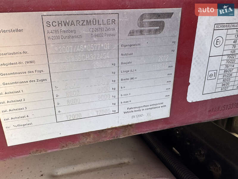 Тентованный борт (штора) - полуприцеп Schwarzmuller S-1 2012 в Дубно