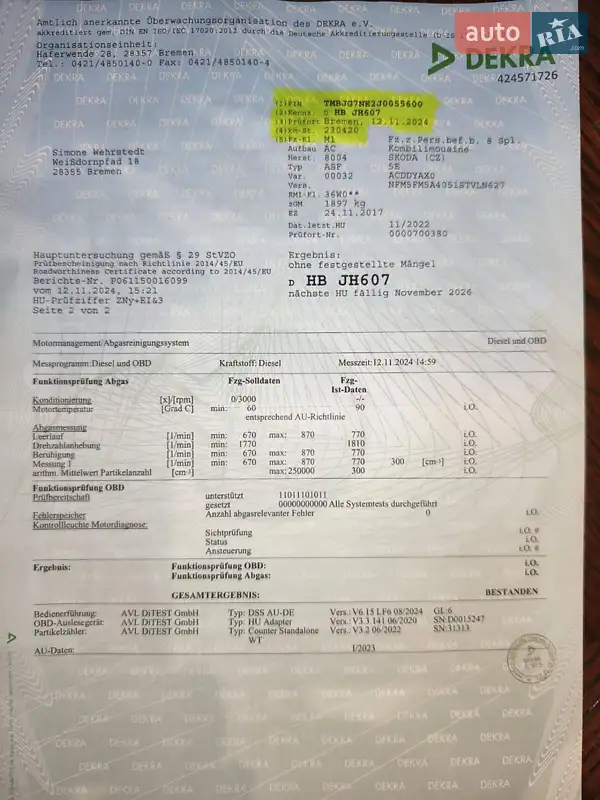 Універсал Skoda Octavia 2017 в Звягелі документ