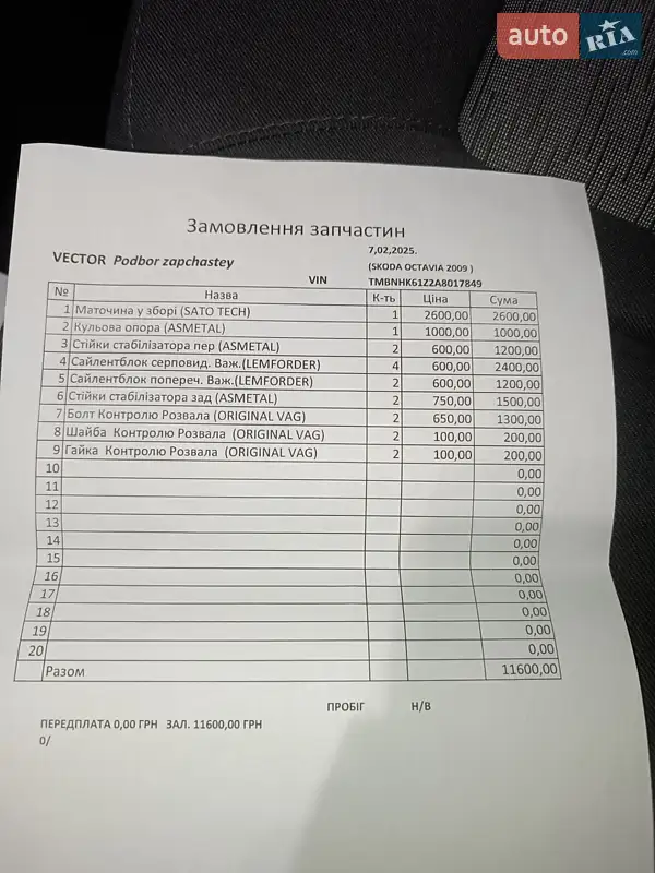 Универсал Skoda Octavia 2009 в Веселинове документ