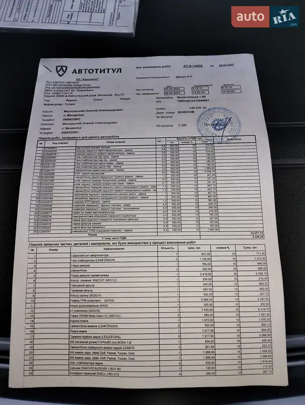 Универсал Skoda Octavia 2006 в Хмельницком документ