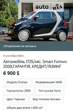 Купе Smart Fortwo 2009 в 