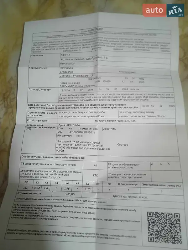 Скутер Spark SP 125C-2C 2020 в Корюківці документ 3 фото Скутер Spark SP 125C-2C 2020 в Корюківці документ