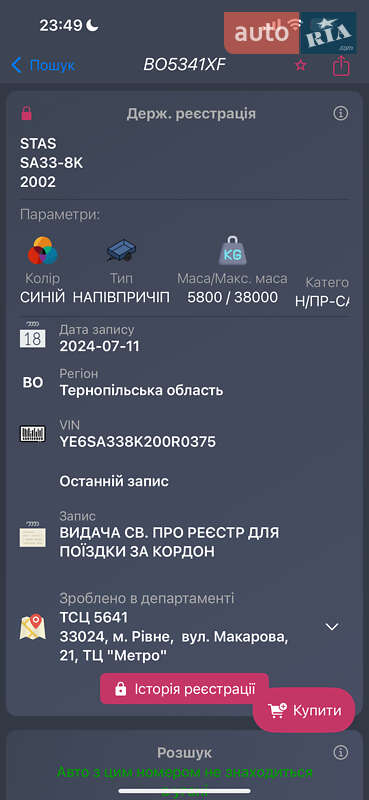 Самоскид напівпричіп STAS SA 33-9K 2002 в Рівному