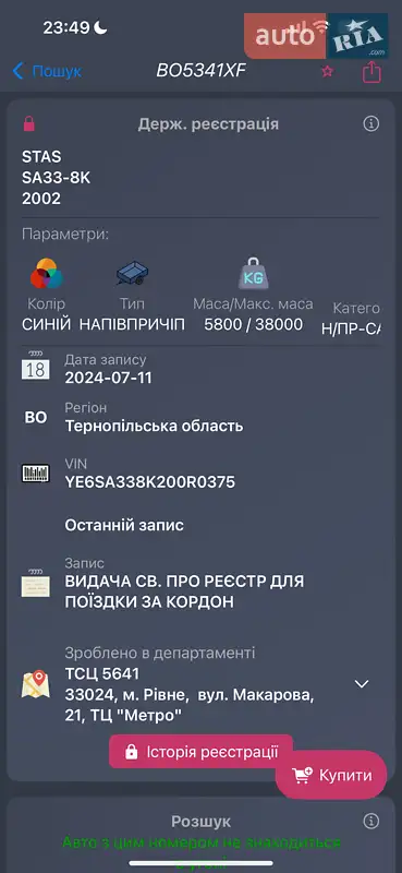 Самоскид напівпричіп STAS SA 33-9K 2002 в Рівному документ