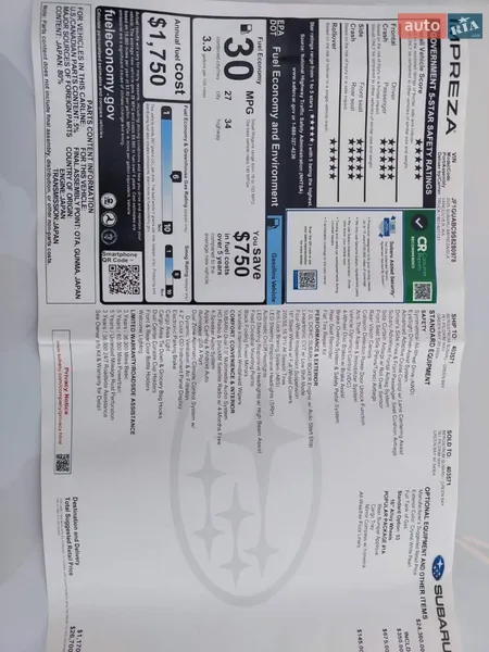 Хэтчбек Subaru Impreza 2025 в Харькове документ