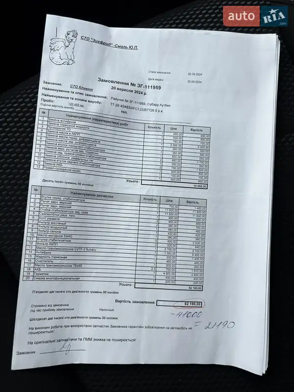 Универсал Subaru Outback 2018 в Днепре документ