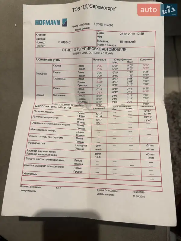Универсал Subaru Outback 2008 в Хмельницком документ
