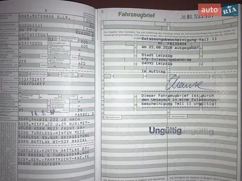 Мотоцикл Спорт-туризм Suzuki GSF 600 Bandit S 1997 в Полтаві документ