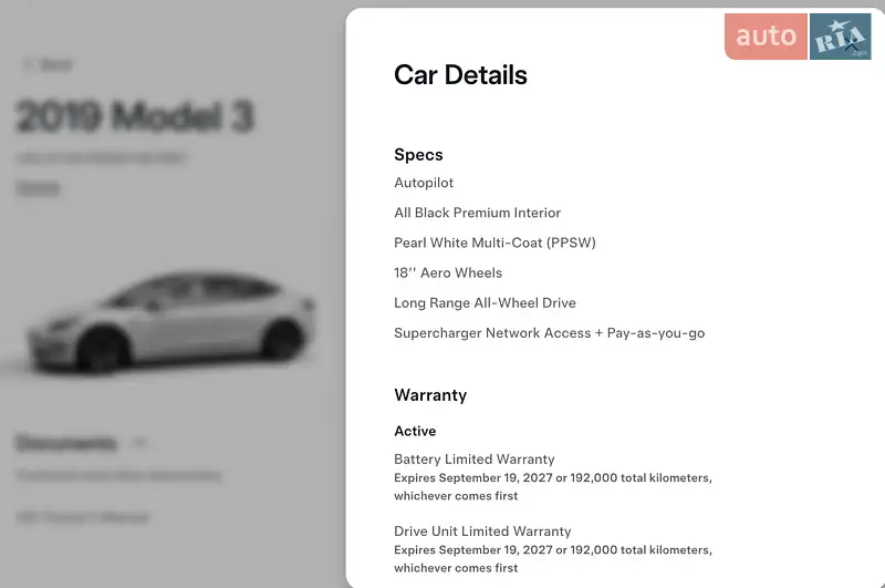 Седан Tesla Model 3 2019 в Киеве документ