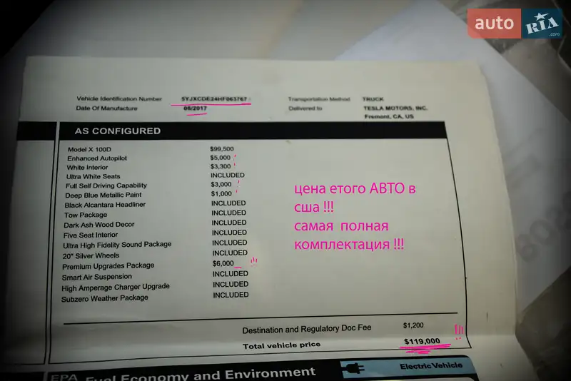 Позашляховик / Кросовер Tesla Model X 2017 в Дніпрі документ