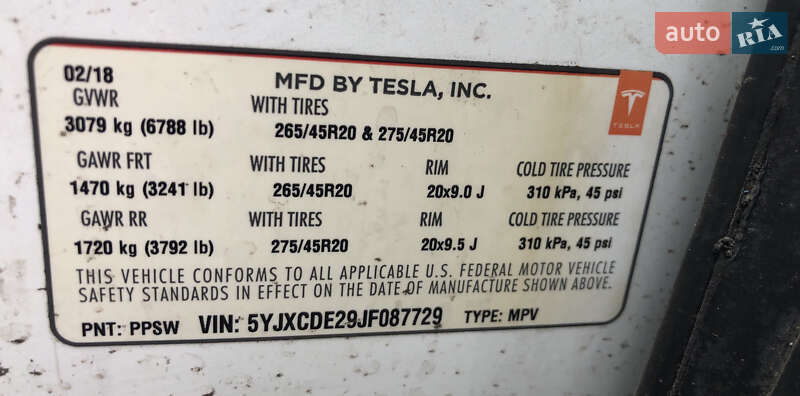 Позашляховик / Кросовер Tesla Model X 2018 в Білій Церкві фото 7 Позашляховик / Кросовер Tesla Model X 2018 в Білій Церкві