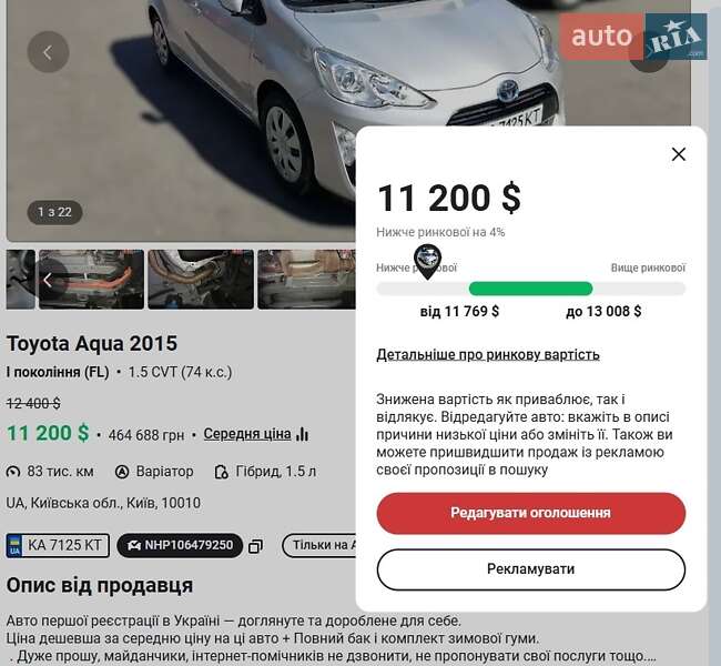 Хэтчбек Toyota Aqua 2015 в Киеве