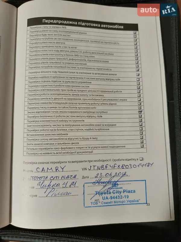 Седан Toyota Camry 2012 в Києві документ